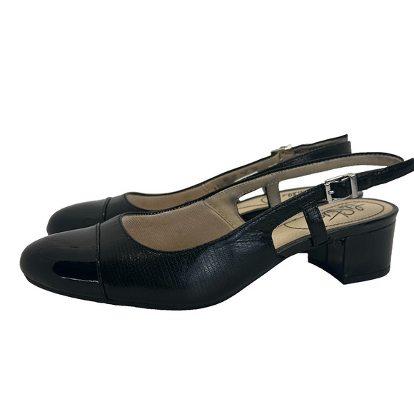 Womens LifeStrides Becoming Slingback‎ pump shoes Black Sz 8W Strap Wedge Party - Picture 3 of 9